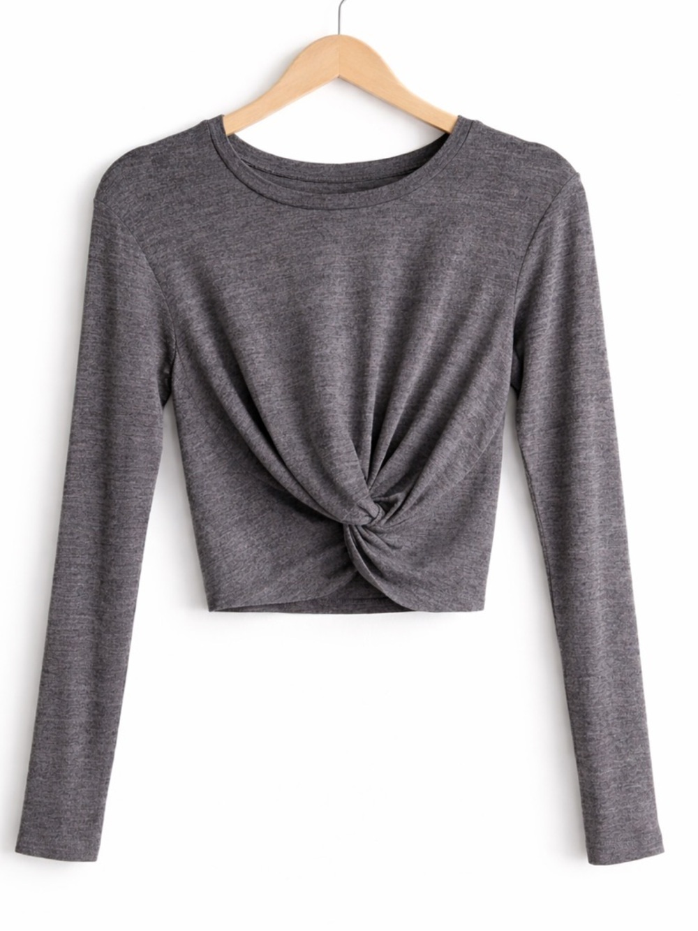 Aritzia Wilfred Free Heather Grey Twist Front Cropped Long Sleeve Top | XS/S